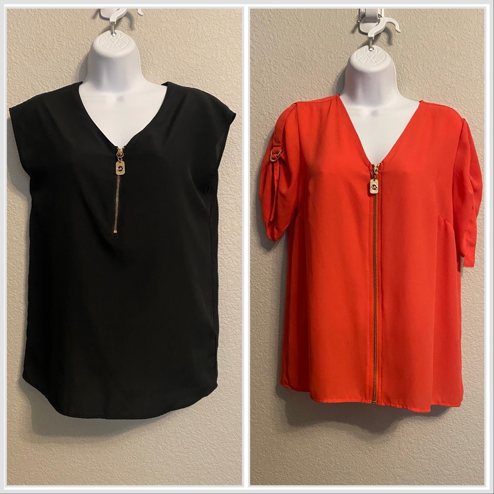 Two MICHAEL Michael Kors Zip Tops Small Black & Orange/Pink